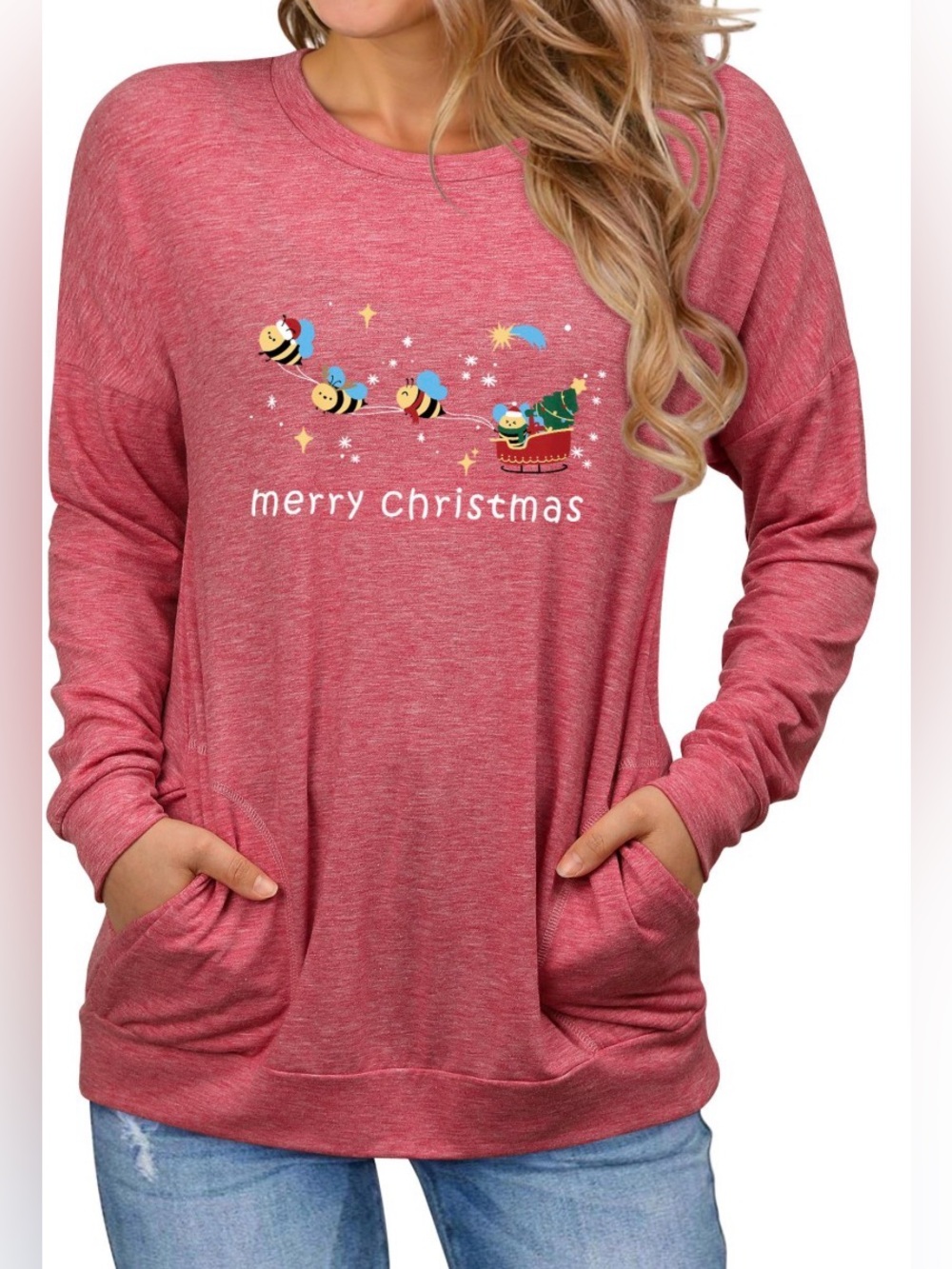 Dresswel Women's Christmas T-shirt Casual Loose Long Sleeve t-shirt